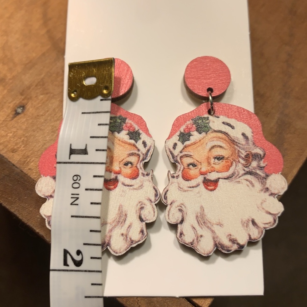 Pink Christmas Santa Earrings - Picture 3 of 4